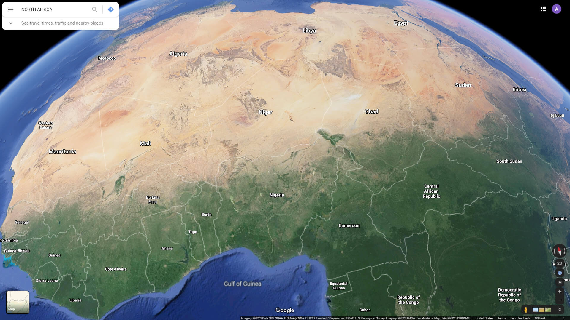 North Africa Satellite View with Countries